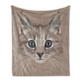 thumbnail image 1 of Animal Soft Flannel Fleece Throw Blanket, Portrait of Domestic Cat Face Baby Kitten Pet Whiskers Fluffy Feline, Cozy Plush for Indoor and Outdoor Use, 60" x 80", Umber Brown Bluegrey, by Ambesonne, 1 of 5