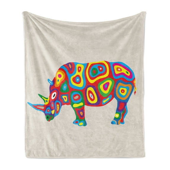 Animal Soft Flannel Fleece Throw Blanket, Rainbow Colored Motifs Arrangement Modern Abstract Art Themed Animal Design, Cozy Plush for Indoor and Outdoor Use, 50" x 60", Multicolor, by Ambesonne