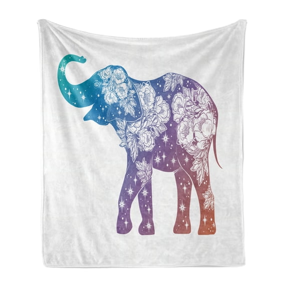 Animal Soft Flannel Fleece Throw Blanket, Romantic Wildrose Pattern Stars Oriental Ombre Effect, Cozy Plush for Indoor and Outdoor Use, 50" x 60", Multicolor, by Ambesonne