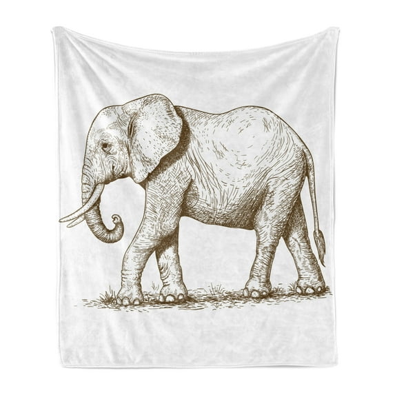 Animal Soft Flannel Fleece Throw Blanket, Safari Animal Sketchy Style Mammal Modern Wilderness Illustration, Cozy Plush for Indoor and Outdoor Use, 60" x 80", Brown White, by Ambesonne