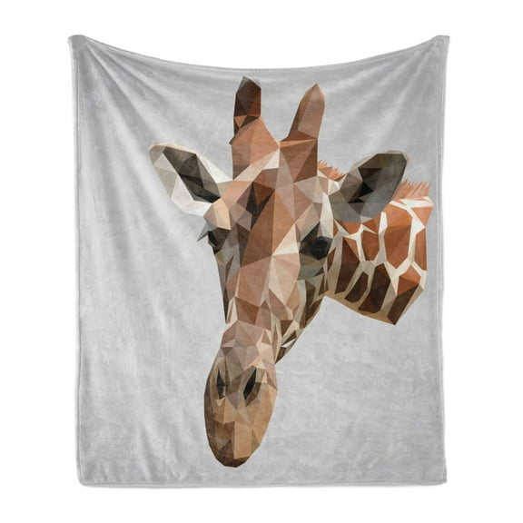 Animal Soft Flannel Fleece Throw Blanket, Safari Wildlife Creature Digital Giraffe Modern Triangles Image Artwork, Cozy Plush for Indoor and Outdoor Use, 50" x 60", Brown and Grey, by Ambesonne