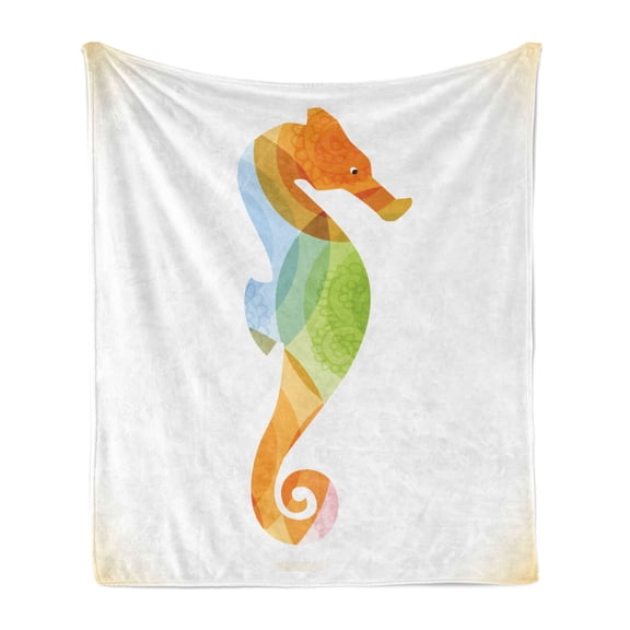 Animal Soft Flannel Fleece Throw Blanket, Silhouette of Sea Creature with Coral Reef Patterns Inside Aquarium Print, Cozy Plush for Indoor and Outdoor Use, 50" x 60", Orange Green, by Ambesonne