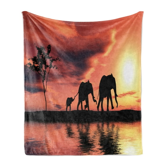 Animal Soft Flannel Fleece Throw Blanket, Silhouettes by River Animals Adventure Landscape, Cozy Plush for Indoor and Outdoor Use, 50" x 60", Dark Coral Seal Brown, by Ambesonne