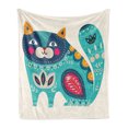 thumbnail image 1 of Animal Soft Flannel Fleece Throw Blanket, Smiling Cat with Colorful Paisley Motif Style Artwork Pet Lover Theme, Cozy Plush for Indoor and Outdoor Use, 50" x 70", Multicolor, by Ambesonne, 1 of 6