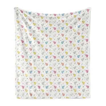Animal Soft Flannel Fleece Throw Blanket, Springtime Woodland Animals Nurserywith Leaf and Heart Motifs, Cozy Plush for Indoor and Outdoor Use, 60" x 80", Multicolor, by Ambesonne