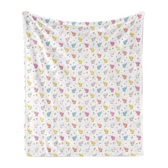 Animal Soft Flannel Fleece Throw Blanket, Springtime Woodland Animals Nurserywith Leaf and Heart Motifs, Cozy Plush for Indoor and Outdoor Use, 70" x 90", Multicolor, by Ambesonne
