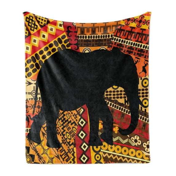 Animal Soft Flannel Fleece Throw Blanket, Animal Theme Design Silhouette on Textures Pattern Print, Cozy Plush for Indoor and Outdoor Use, 50" x 60", Brown and Black, by Ambesonne