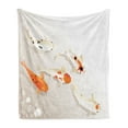 thumbnail image 1 of Animal Soft Flannel Fleece Throw Blanket, Traditional Koi Carps Spots Oriental Items Representing Love Nautical Theme, Cozy Plush for Indoor and Outdoor Use, 60" x 80", Orange Beige, by Ambesonne, 1 of 6