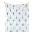 thumbnail image 1 of Animal Soft Flannel Fleece Throw Blanket, Unusual Equine Shaped Fish Motif in Simple Featured Backdrop Cottage Cabin, Cozy Plush for Indoor and Outdoor Use, 60" x 80", Turquoise White, by Ambesonne, 1 of 5