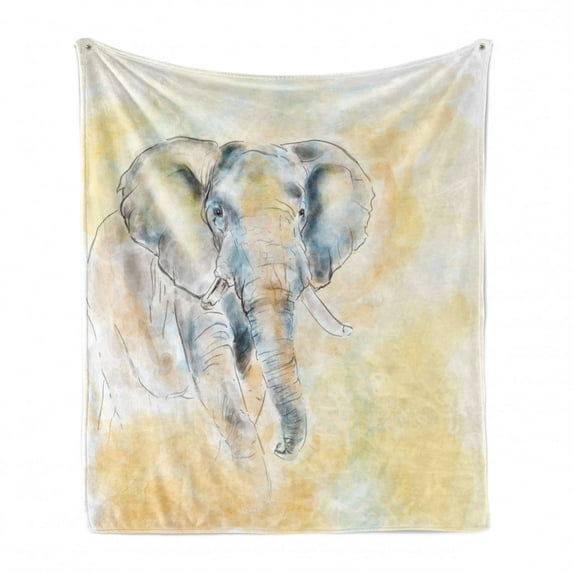 Animal Soft Flannel Fleece Throw Blanket, Watercolor Style Illustration Wild Creature Safari Exotic Wildlife Theme, Cozy Plush for Indoor and Outdoor Use, 50" x 70", Cream Grey, by Ambesonne