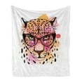 thumbnail image 1 of Animal Soft Flannel Fleece Throw Blanket, Watercolor Style Portrait of Leopard Glasses Splashing Paint Artwork, Cozy Plush for Indoor and Outdoor Use, 70" x 90", Orange Brown Pink, by Ambesonne, 1 of 5