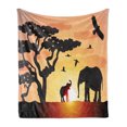 thumbnail image 1 of Animal Soft Flannel Fleece Throw Blanket, Wild Nature Beauty at Sunset Animals and Indigenous Tree, Cozy Plush for Indoor and Outdoor Use, 50" x 60", Charcoal Grey Multicolor, by Ambesonne, 1 of 6