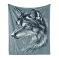thumbnail image 1 of Animal Soft Flannel Fleece Throw Blanket, Wild Timber Wolf Portrait Hunter Exotic Creature Mystery Mammal Hunter Graphic, Cozy Plush for Indoor and Outdoor Use, 60" x 80", Slate Blue, by Ambesonne, 1 of 5