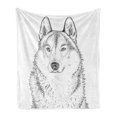 thumbnail image 1 of Animal Soft Flannel Fleece Throw Blanket, Wildlife Woods Winter Animal Wolf Dog Sketchy Hand Drawn Image Artwork Print, Cozy Plush for Indoor and Outdoor Use, 50" x 70", Black and White, by Ambesonne, 1 of 5