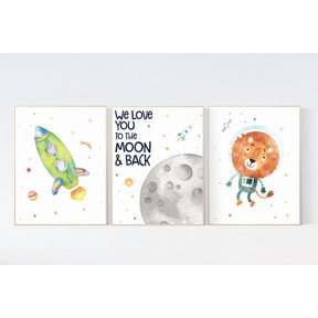 Animal Space Poster Gender Neutral Baby Room Decor Boy Nursery Outer Space Theme Prints Set 3 Set 3