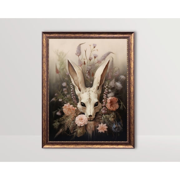 Animal Spirit, Dark Cottagecore Decor, Gothic Animal Skull Print, Moody Floral Goth Wall Art, Dark, Alternative Art Poster, Unframed Poster Size 12x18