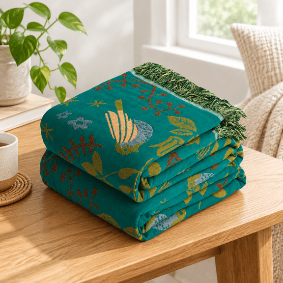 Animal Spring Bird 60''x80'' Woven Cotton Reversible Throw Blanket