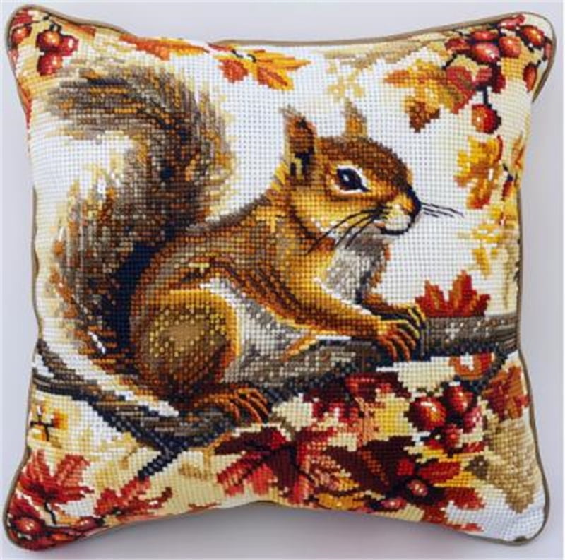 Animal Squirrel Stamped Cross Stitch Pillow Case Kits for Adults , 45X45cm , Cross Stitch Kits for Adults (11ct)