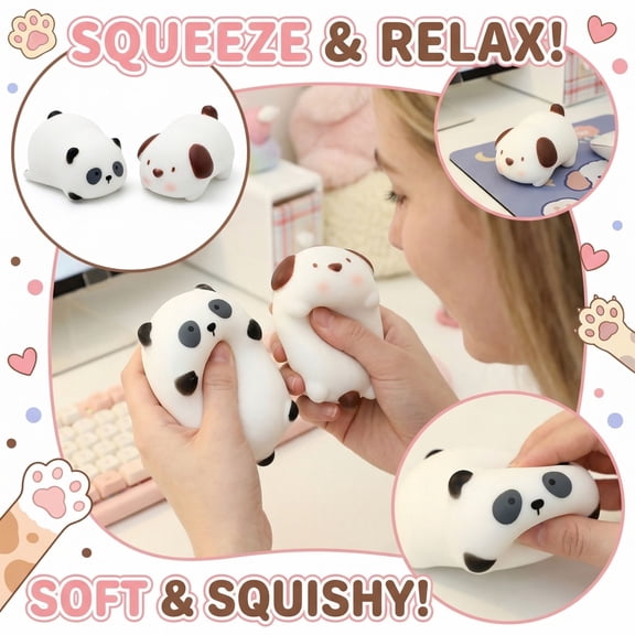 Animal Squishy Toys Panda Puppy Squeeze Toys, Realistic Sensation Fidgets for Stress Relief，A