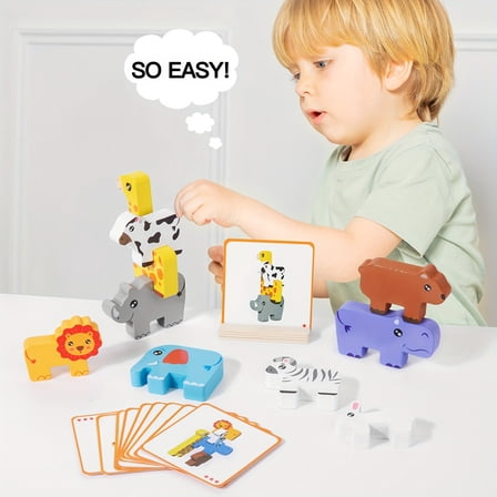 Animal Stacking Blocks Game, Wooden Forest-Themed Puzzle Tower for Family Game Night, Fine Motor Skill Development, Brain Teaser for All Ages