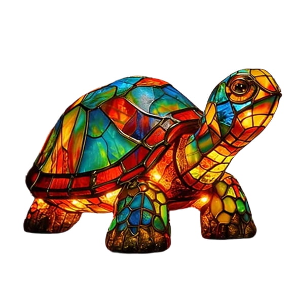 Animal Stained Glass Table Lamp for Home Decor Cute Small Art Night Light, 3D Vintage Stained Resin Tabletop LED Night Light (E)