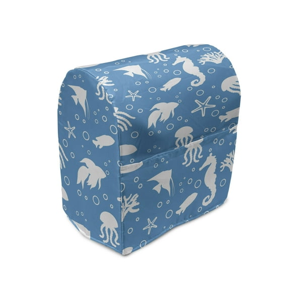 Animal Stand Mixer Cover, Mix of Seahorses Pipefishes and Others Swimming Diving Deep Zone Summertime, Kitchen Appliance Organizer Bag Cover with Pockets, 5 Quarts, Turquoise White, by Ambesonne