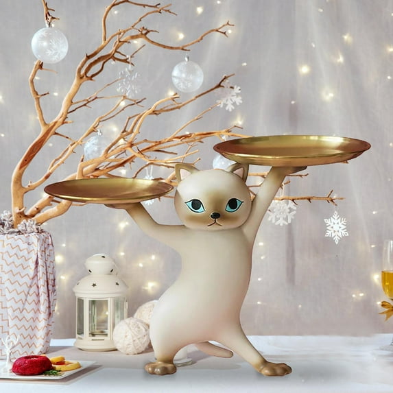 Animal Statue Figurine Storage Tray, Resin Cat Decorative Tray Figurines, Key Tray Sundries Candy Container Nut Tray, Key Bowl for Entryway Table for Home Desk Decor Gift