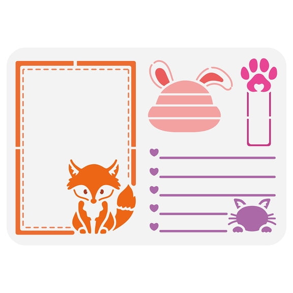 Animal Sticky Note Stencil for Painting 8.3x11.7inch Reusable Cut Fox Cat Rabbit Template Hollowed Animal Paw Print Sticky Note Frame Stencil