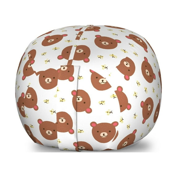 Animal Storage Toy Bag Chair, Bear and Bee Cartoon Continuous Smiling Heads Design with Flying Doodle Insects, Stuffed Animal Organizer Washable Bag, Large Size, Multicolor, by Ambesonne