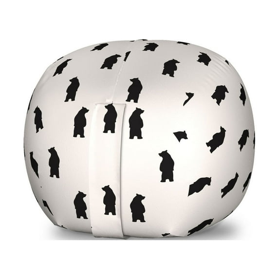 Animal Storage Toy Bag Chair, Bear Silhouettes on Cream Background Abstract Simplistic Style Pattern Print, Stuffed Animal Organizer Washable Bag, Large Size, Cream and Black, by Ambesonne