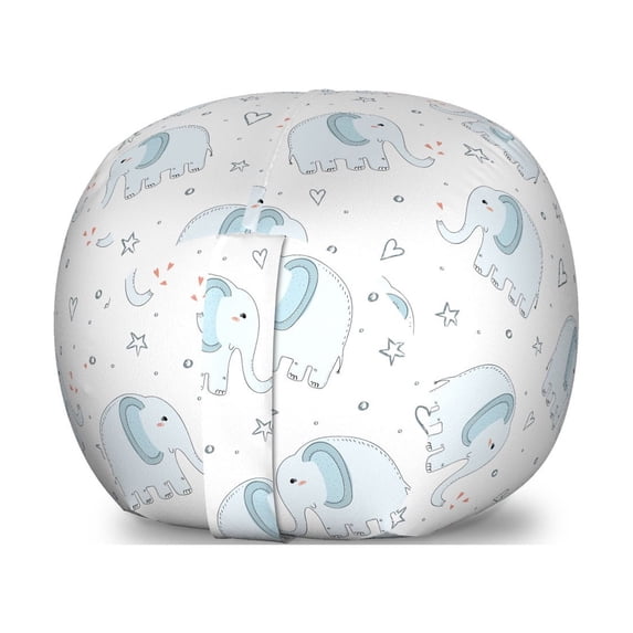 Animal Storage Toy Bag Chair, Cartoonwith Hand Drawn Hearts and Stars, Stuffed Animal Organizer Washable Bag, Large Size, Pale Blue Cinnamon White, by Ambesonne