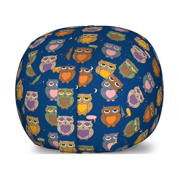 Animal Storage Toy Bag Chair, Funny Sleepy Owls Zzz Nocturnal Forest Living with Heart Motifs Bedtime Illustration, Stuffed Animal Organizer Washable Bag, Large Size, Multicolor, by Ambesonne