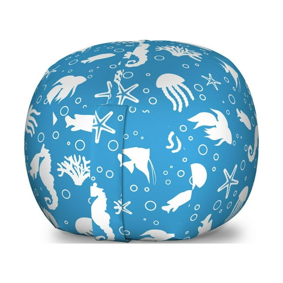Animal Storage Toy Bag Chair, Mix of Seahorses Pipefishes and Others Swimming Diving Deep Zone Summertime, Stuffed Animal Organizer Washable Bag, Large Size, Turquoise White, by Ambesonne