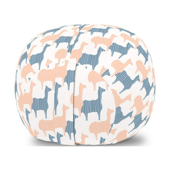 Animal Storage Toy Bag Chair, Repetitive Pattern Colorful Llama Silhouettes in Pastel Tones, Stuffed Animal Organizer Washable Bag, Large Size, Eggshell Peach and Slate Blue, by Ambesonne