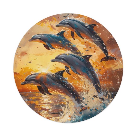 Animal Sunset And Dolphins Vintage Metal Tin Sign Plaque Wall Decor for Cafe, Club, Garden Round Metal Poster 8x8Inch