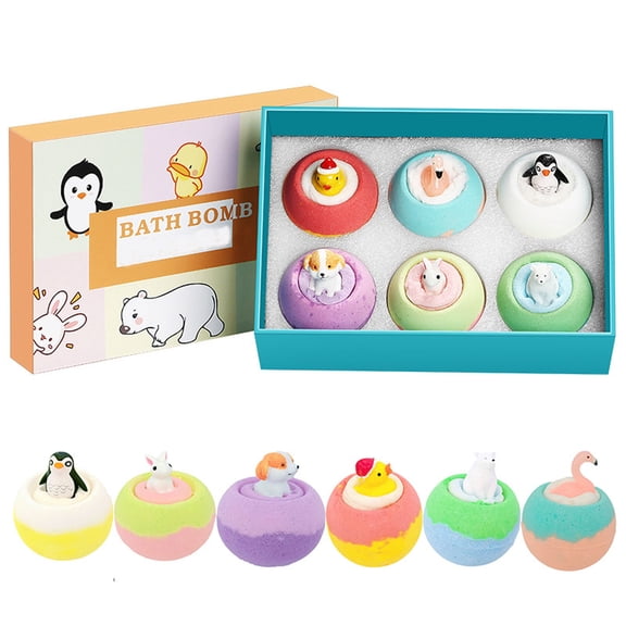 Animal Surprise Bath Bomb Set, 6-Pack Fizzy Tub Melts with Hidden Figures, Natural Scented Bath Salts for Adult, Colorful Aromatherapy Soak, Party Favor Gift Box