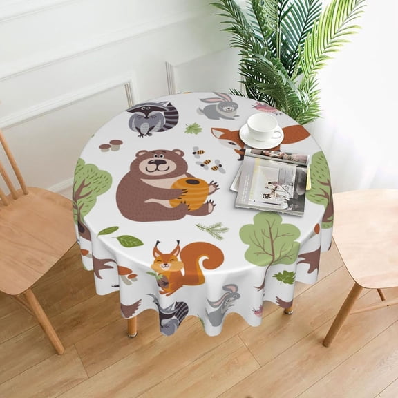Animal Tablecloth Round Table Cloths 60 Inch Wrinkle Resistant Picnic Table Covers Washable for Holiday Kitchen Party Picnic -Fox