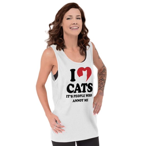 Animal Tank Tops T-Shirts Tees For Womens I Love Cats People Annoy Me Pet Lady Funny