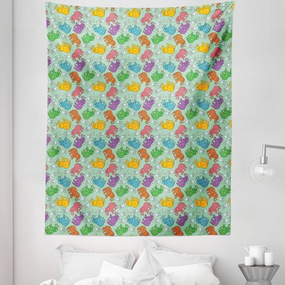 Animal Tapestry, Abstract Pattern with Polka Dotted Animal Spraying Waters, Fabric Wall Hanging Decor for Bedroom Living Room Dorm, 5 Sizes, Turquoise and Multicolor, by Ambesonne