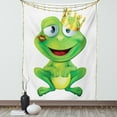 thumbnail image 1 of Animal Tapestry, Frog Prince Cartoon Character with Golden Yellow Crown Lipstick Mark on Lips Love, Wall Hanging for Bedroom Living Room Dorm Decor, 60W X 80L Inches, Multicolor, by Ambesonne, 1 of 5
