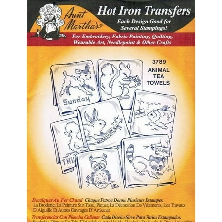 Animal Tea Towels Aunt Martha's Hot Iron Embroidery Transfer