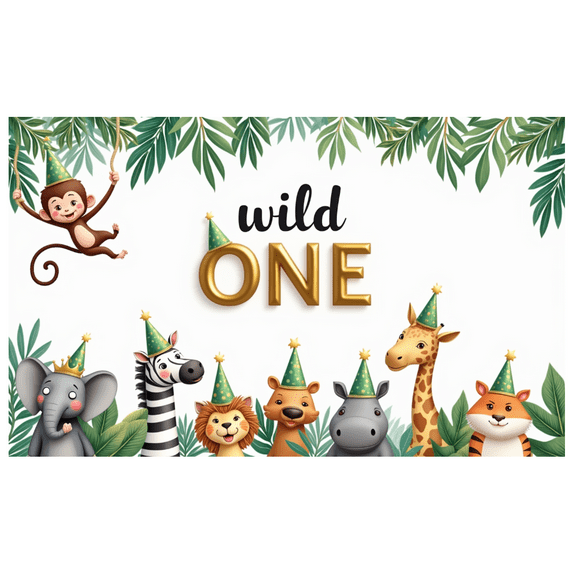 Animal Theme Birthday Banner Jungle Animals Wild One for Kids Party First Birthday Celebration