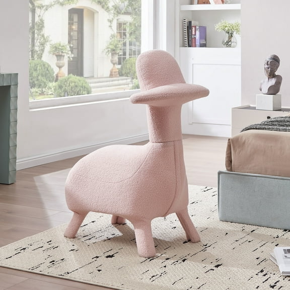 Animal Theme Gaming Chair, Soft Lamb Wool, Duckbill-Shaped Chair, Ergonomic Seating for Living Room & Bedroom, Supports 300 lbs, Ideal for Gaming, Reading, Relaxing, Stylish Home Décor, Pink
