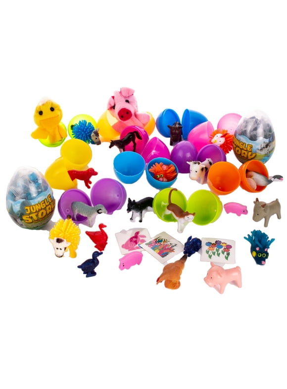 Animal Theme Kids Easter Hunt Toy 2.3" Filled Easter Eggs, Assorted, 25 Pack