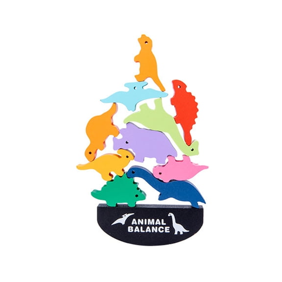 Animal Themed Balancing Building Block Interactive Construction Toy, Shape Matching Dinosaur Style Wooden Play Set For Parents And Children, 1 Base 12 Animal-Shaped Blocks