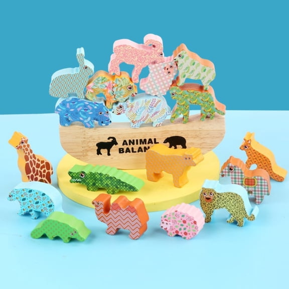 Animal Themed Balancing Building Matching Construction Game, Interactive Wooden Toy For Everyone,C