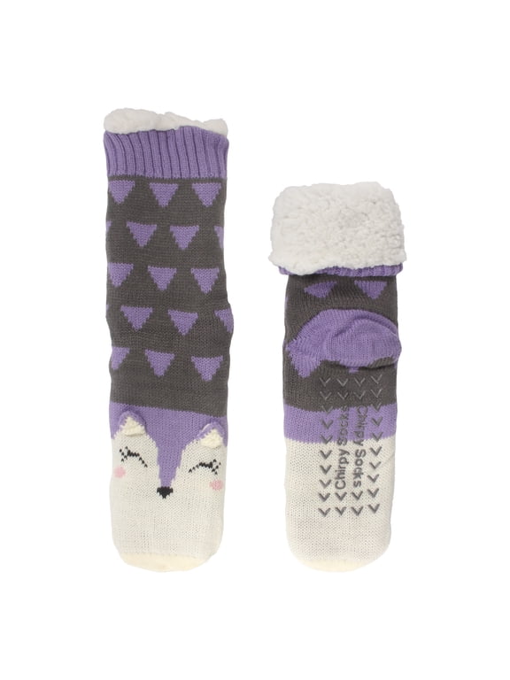 Animal Thermal Crew Socks, Purple Wolf, 1 Pair, Size S/M