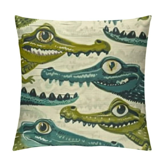 Animal Throw Pillow Cover  Crocodile Characters in Cartoon Style Funny Faces Animal Alligators, Square Cushion Covers Decor for Bed Couch Sofa,Yellow Green Teal
