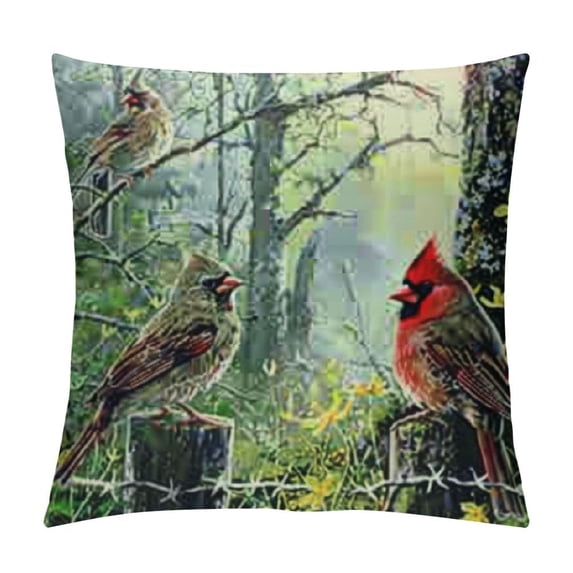 Animal Throw Pillow Covers Cardinal Sparrow Robin Bird with Mistletoe Holly Plant Pine Cone Decorative Home Sofa Pillow Cases Cushion Cover