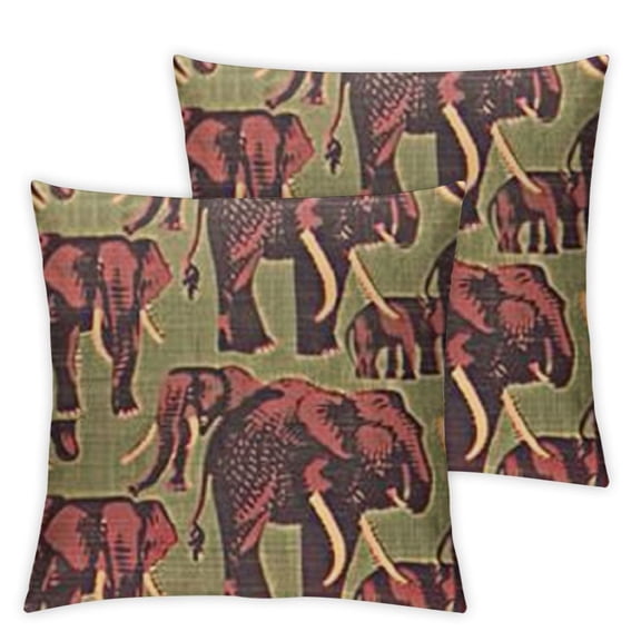 Animal Throw Pillow Cushion Case, Funny Safari Animals Mammoth Giant Wilderness Prehistoric Elephants Graphic, Decorative Rectangle Accent Pillow Cover, Pale Maroon Green